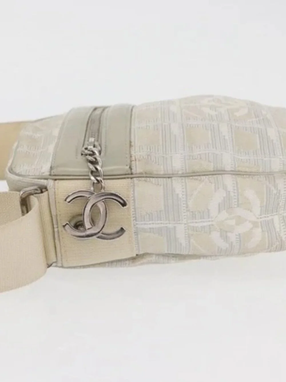 CHANEL New Travel line Shoulder Bag Nylon Beige CC Auth ka3980A
